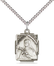 Saint Therese of Lisieux Sterling Silver medal on 18" stainless light ...