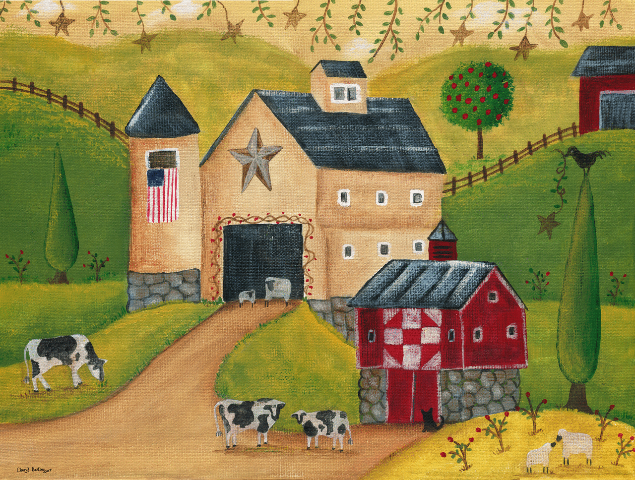 American Country Barns Original Folk Art Painting Sold Folk Art