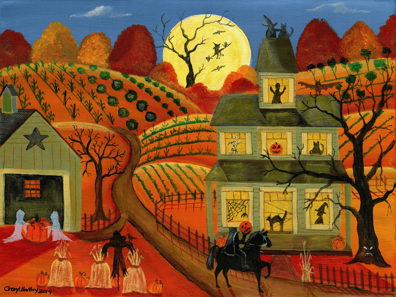 Original Painting One Halloween Night Headless Horsemen Sold