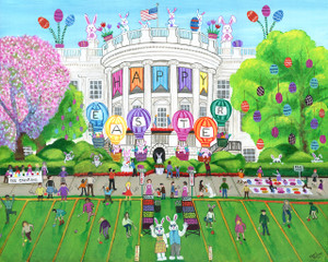 The White House USA Egg Roll. DescriptionA festive Easter celebration unfolds on the lawn of The White House with colorful decorations and activities. People, including those in bunny costumes, engage in egg coloring and other Easter-themed fun under clear blue skies.