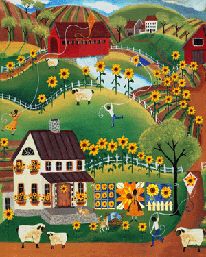 SUNFLOWER QUILTS AND SHEEP FARM OF YESTERYEAR PRINT 12x16