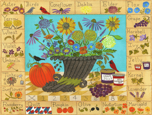 Cornicopia Thanksgiving Alphabet Sampler Painting  Framed SOLD