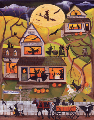 Halloween Salem School Witchcraft Folk Art Print