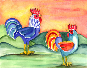 ROOSTER and HEN at SUNRISE 8x10
