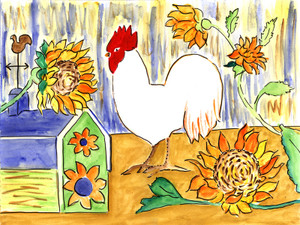 ROOSTER IN SUNFLOWERS