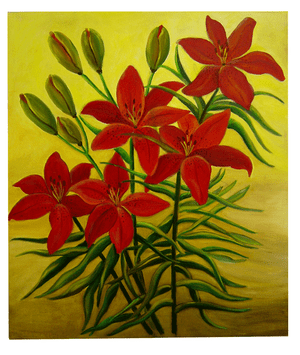 Red Lilies in Golden Yellow Sunlight Oil Painting