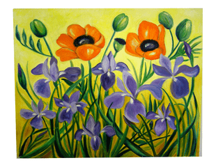 Purple Iris and Orange Poppy Oil Painting