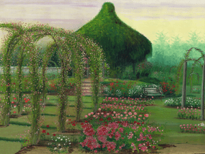 Misty Morning Rose Garden Abor and Gazebo Oil Painting
