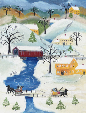 Winter Wonderland Sleigh Ride Folk Art Print