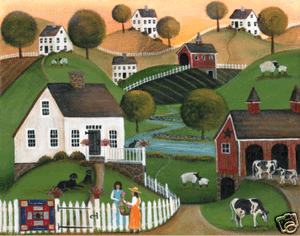 Primitive Country Dairy Farm Folk Art Painting Print 11x14 530
