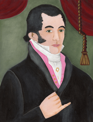 PRIMITIVE FOLK ART PAINTING MAN with PINK WAIST COAT