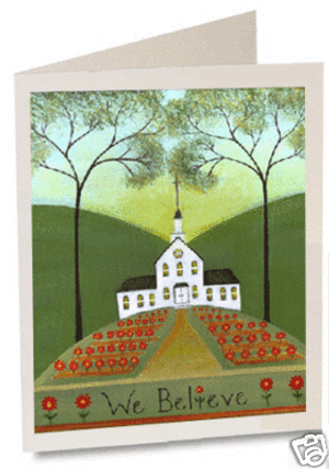 THANKSGIVING CHURCH GREETING CARD FOLK ART HANDMADE