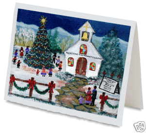 CHRISTMAS BLACK FOLK ART GREETING CARD HANDMADE PRINT