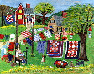 SUMMERTIME QUILT WASH DAY FOLK ART PRINT