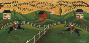 PRIMITIVE HORSE RIDERS WILLOW TREE PAINTING PRINT