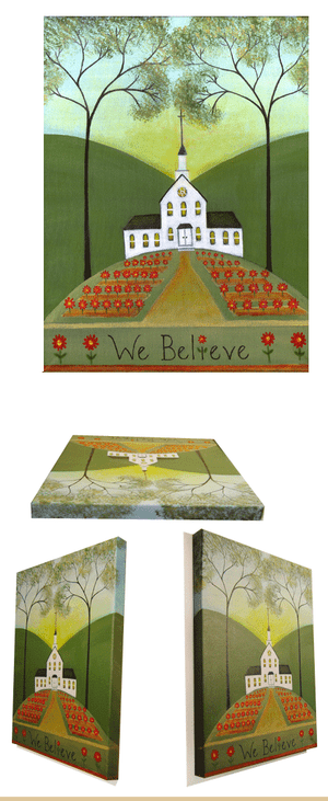 Church flowers Two Trees Folk Art Print 8x10