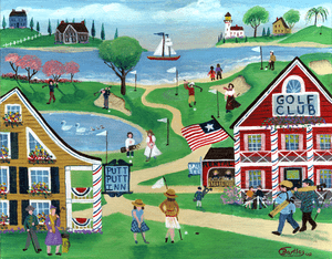 Primitive Americana Golf Resort Folk art Print