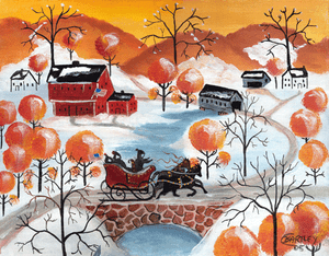 Autumn Snow Horse Sleigh Ride FOLK ART Painting