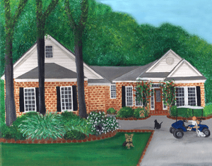 Rabbit Farm Portrait House & Pets Folk Art Painting