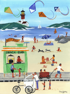 BEACH DAY KITES SNACK BAR FOLK ART PRINT 8X10