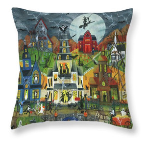 Spooky Street Halloween Folk Art Throw Pillow