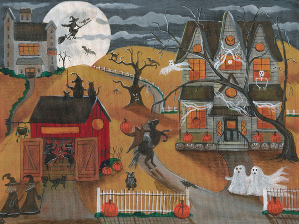 Original Painting Frightfully Fun Halloween Night