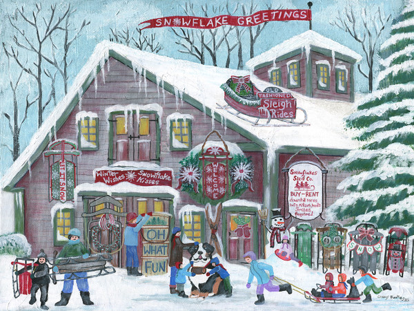 Snowflakes Sled Co. Original Acrylic Painting