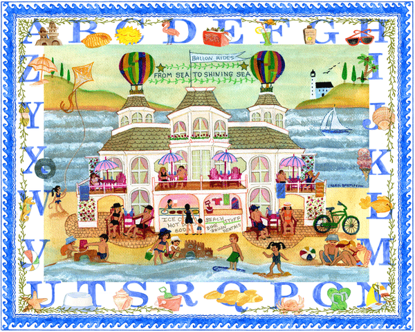 From Sea to Shining Sea Beach Fun Folk Art Print 12 x 16