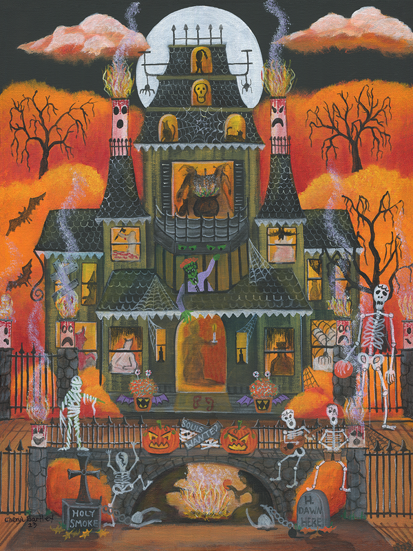 Halloween Ghoul Gathering Original Acrylic Painting