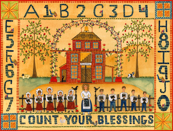Count Your Blessings Folk At School House Print 11x14