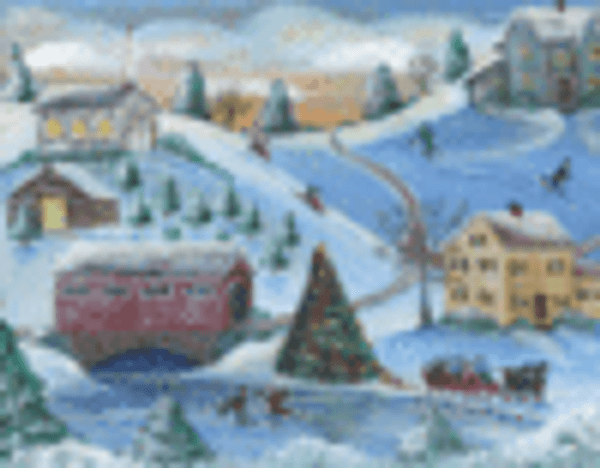 Old Town Christmas Tree Folk Art Painting SOLD