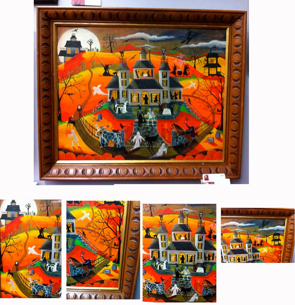 Calling All Spookables on Halloween Original Painting Framed SOLD