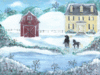Two Black Horses on a WInters Day Folk art Painting