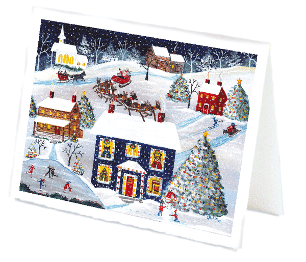 Santa Reindeer Christmas Eve Folk Art Greeting Card