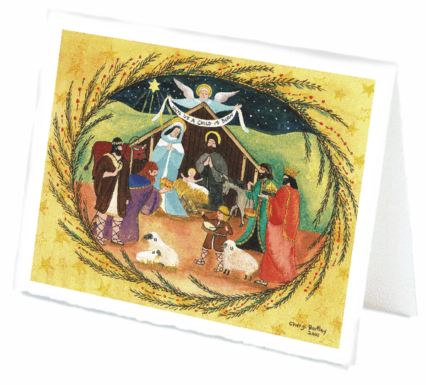 Unto us a Child Is Born Christmas Folk Art Greeting Card