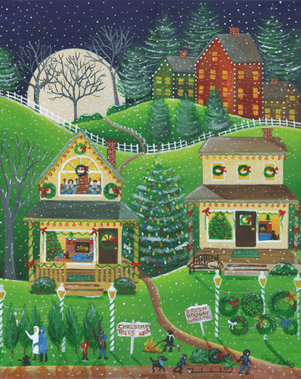 First Snow Fall at Christmas Print 12x16