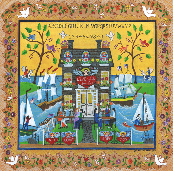 "LIVE While you live" Folk Art Sampler Painting