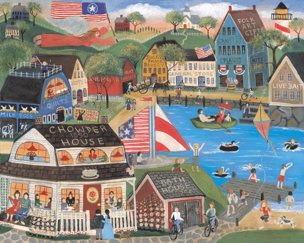 Summertime Spirit Village Folk Art Print 12 x 16