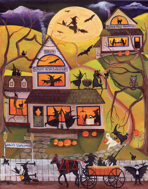 HALLOWEEN SALEM SCHOOL OF WITCHCRAFT FOLK ART PRINT