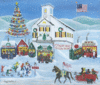 Winter Holiday Bazaar at Pleasent Valley Meeting House Folk Art print 12x16