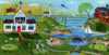 Golfers at Golf Course by Ocean 8x16 Folk Art Print