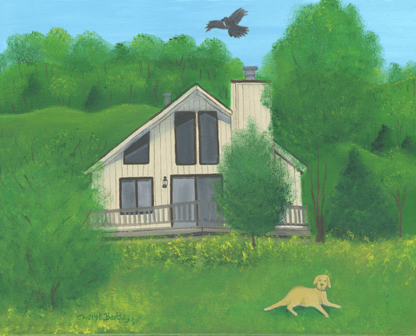 Cottage in the Woods Folk Art Painting