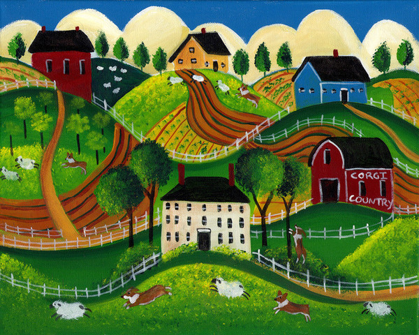 Corig Dog Country Folk Art Print