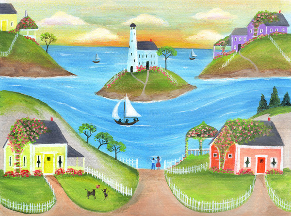LAST SAIL EVENING by OCEAN COTTAGES Folk Art Print