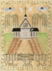 PRIMITIVE AMERICAN FOLK ART CHURCH ANGELS SAMPLER PAINTING