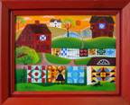 RED SALTBOX QUILTERS VILLAGE FOLK ART PAINTING SOLD