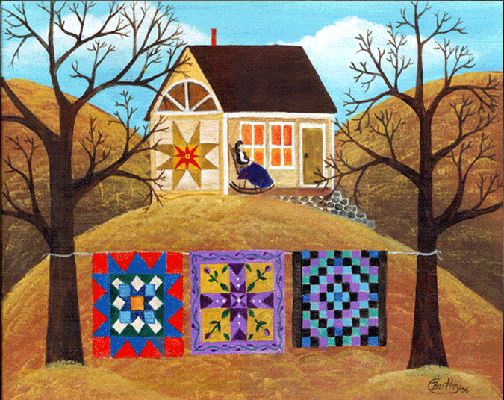 AUTUMN QUILT MAKER FOLK ART PRINT 12 x 16