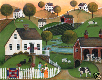 Primitive Country Dairy Farm Folk Art Painting Print 11x14 530