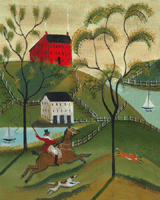 HORSE RIDER FOX CHASE OCEAN FOLK ART PRINT