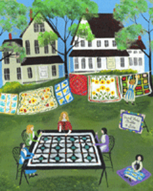 QUILT MAKERS COUNTRY VILLAGE FOLK ART PRINT